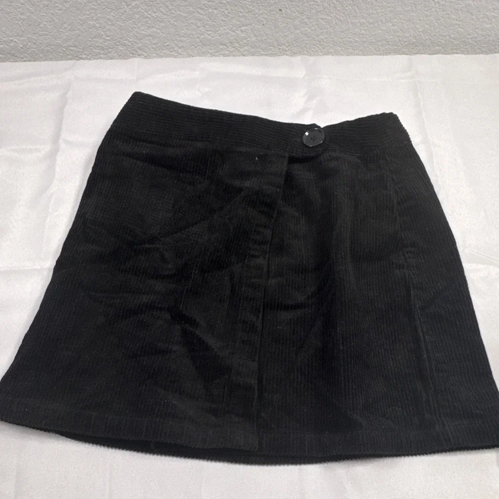 Sky & Sparrow Women's Black Corduroy Cotton A-Line Button Skirt Size S Short
